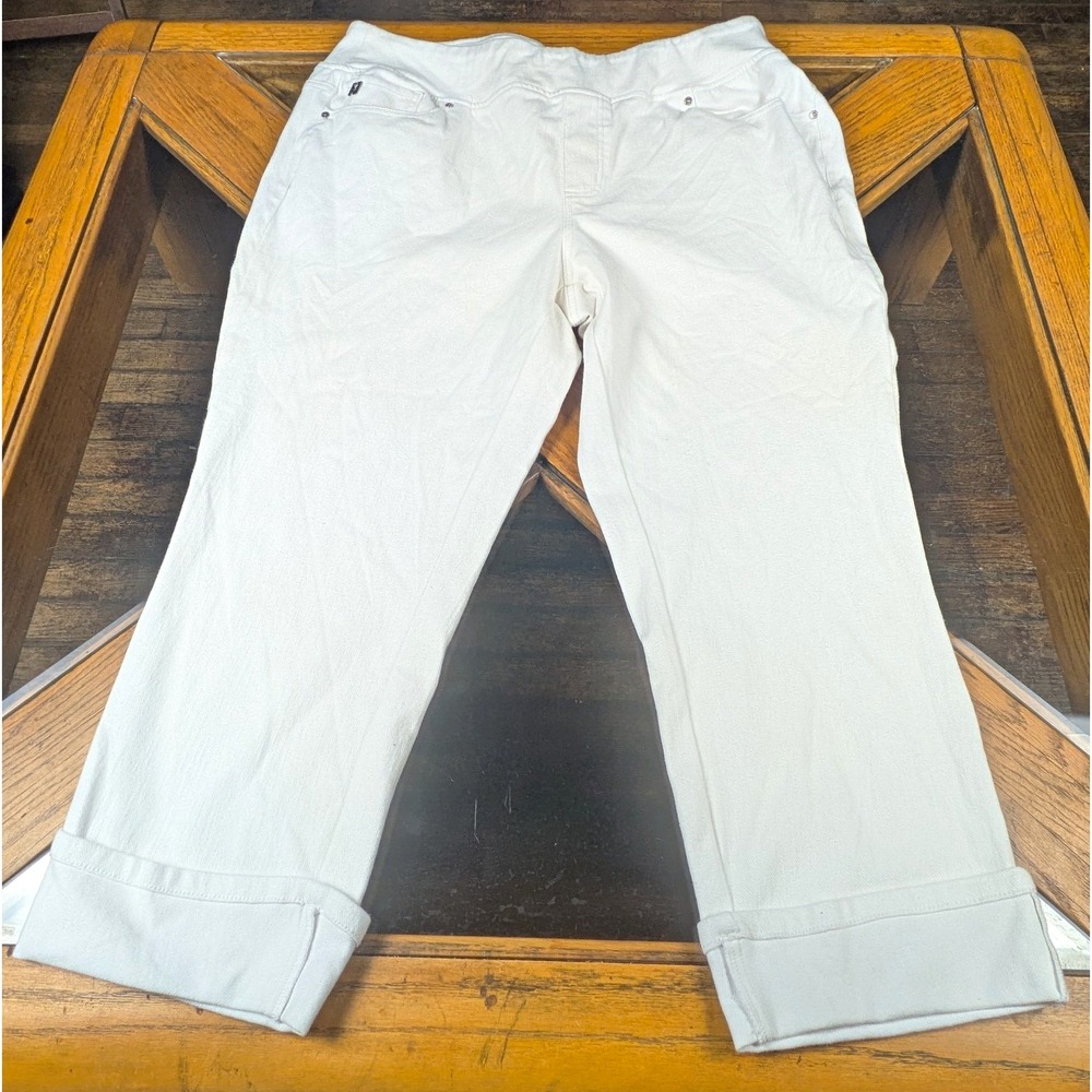 belle Women's White Corduroy Cropped Cuffed Pants Slim Fit Stretch Size 20W